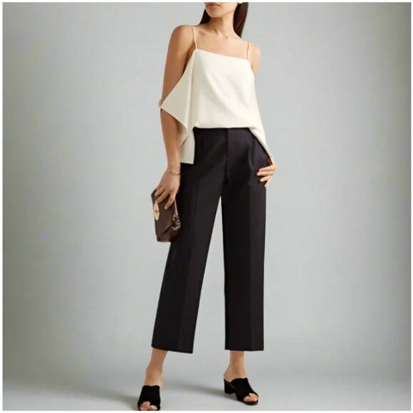 Theory Cold Shoulder Rosina Top Womens Medium Ivory Sleeveless Crepe Blouse - Picture 6 of 8